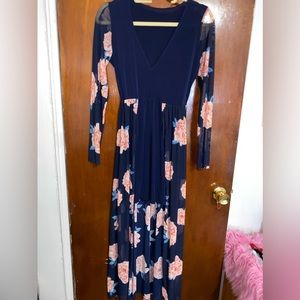 Beautiful navy blue with pink rose dress